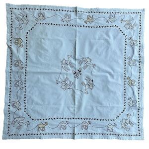 VTG Samarkand Suzani Uzbek Embroidery Tablecloth Blue Camel Caravan 43’’x41’’